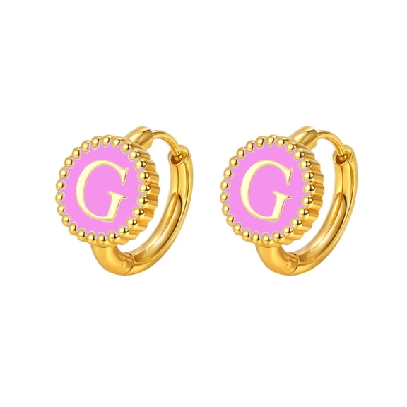HIJONES Women's 26 Alphabet Huggie Earrings Personalized Stainless Steel A-Z Initial Letters Ear Jewelry Pink G