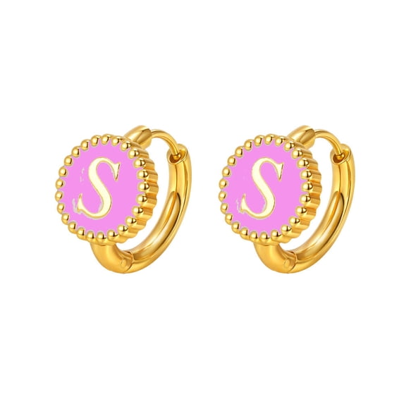 HIJONES Women's 26 Alphabet Huggie Earrings Personalized Stainless Steel A-Z Initial Letters Ear Jewelry Pink S
