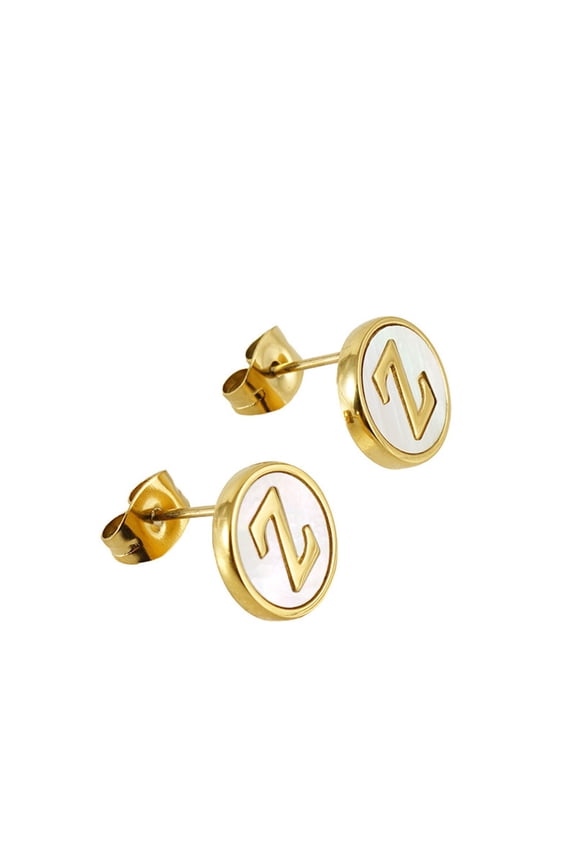 Women's 26 Alphabet Stud Earrings Personalized Stainless Steel A-Z Initial Letters Ear Jewelry White Z