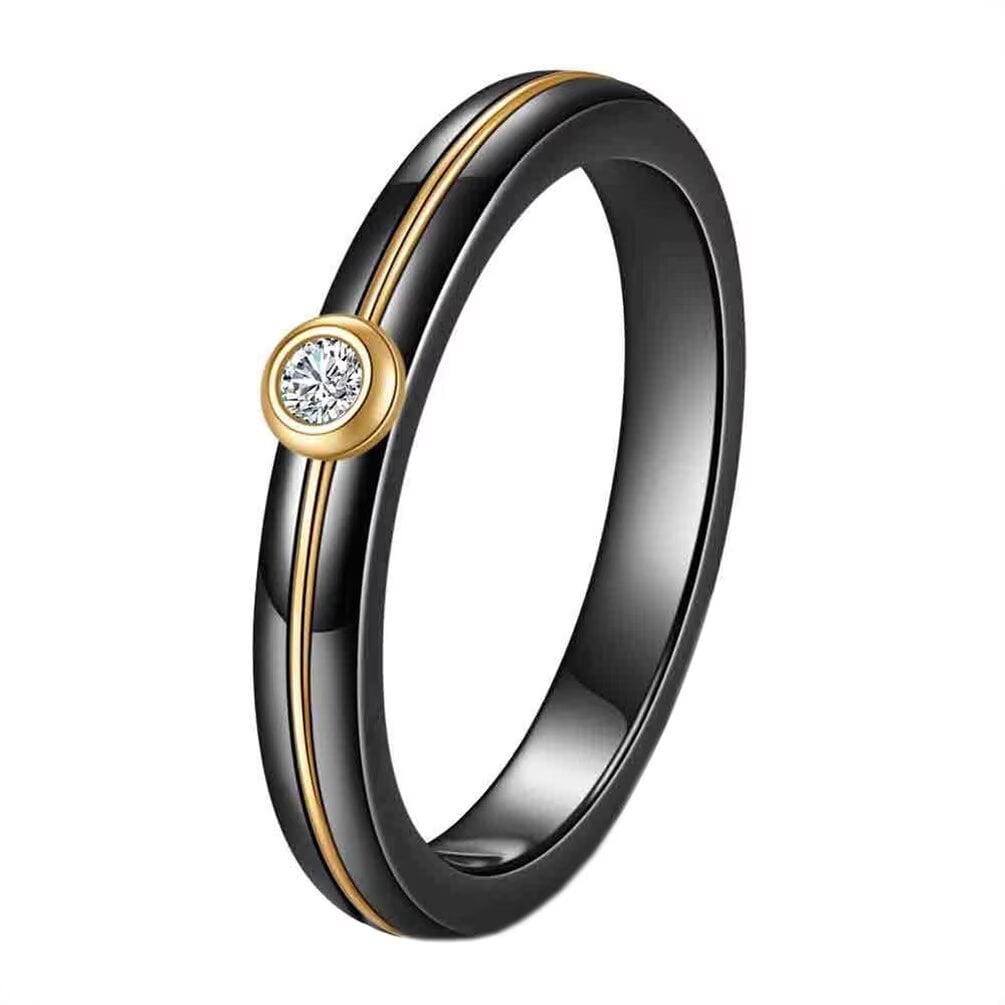 HIJONES Women's 4MM Ceramic Couple Wedding Ring Gold Plated Black Size ...