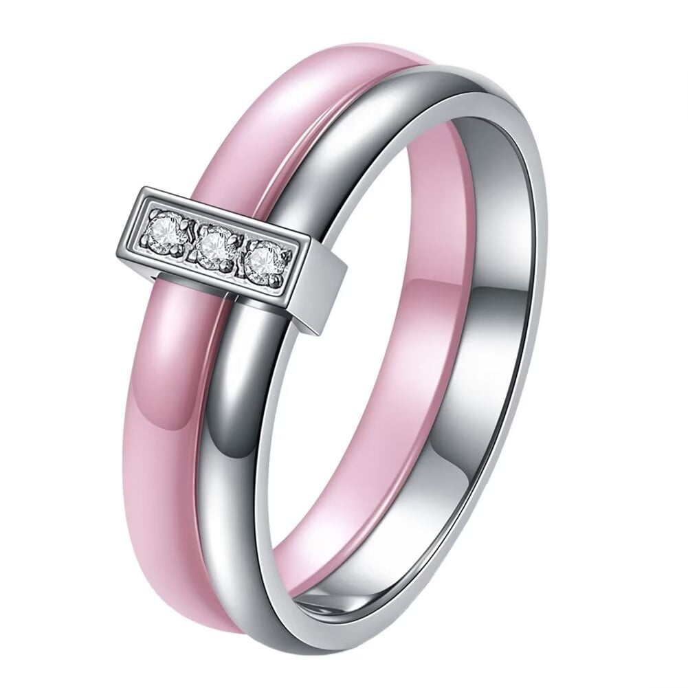 HIJONES Anello Pieghevole In Ceramica Con Zirconi, Fede Nuziale Donna, Regalo Elegante, Largo 8 Mm, Con Sacchetto Di Velluto - 2