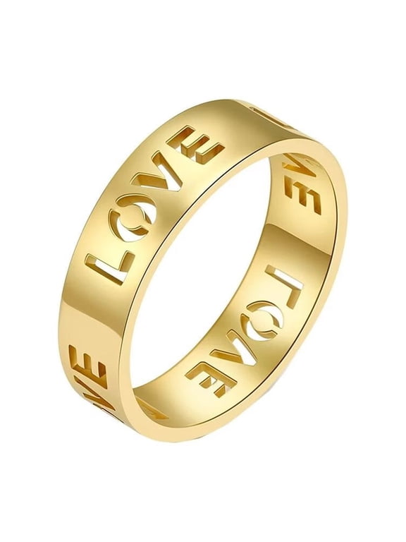 Women's 6mm Hollow Love Ring for Stainless Steel Statement Couples Band Jewelry Gold Size 9