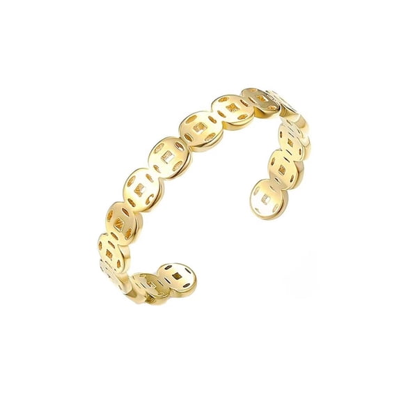 HIJONES Women's Adjustable Copper Coin Ring Retro Band Stackable Finger Transit Ring Jewelry Gold