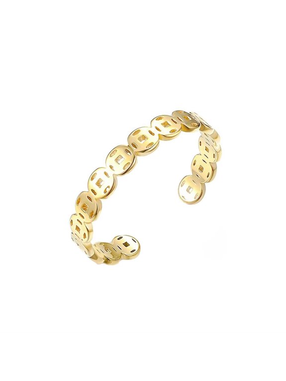 Women's Adjustable Copper Coin Ring Retro Band Stackable Finger Transit Ring Jewelry Gold