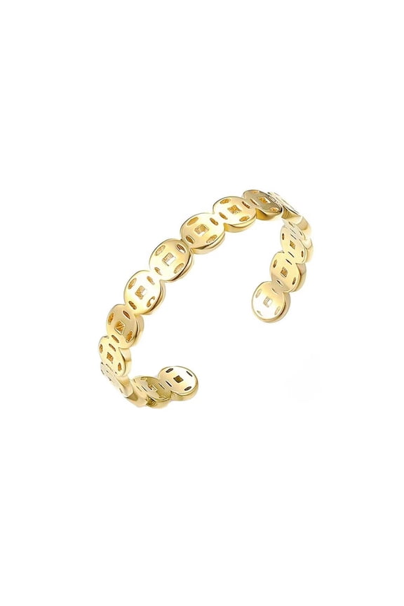 Women's Adjustable Copper Coin Ring Retro Band Stackable Finger Transit Ring Jewelry Gold