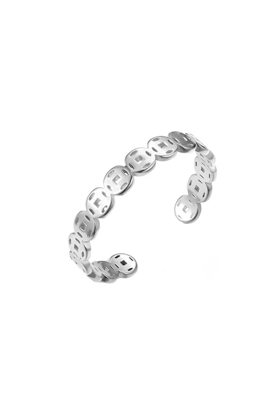 Women's Adjustable Copper Coin Ring Retro Band Stackable Finger Transit Ring Jewelry Silver