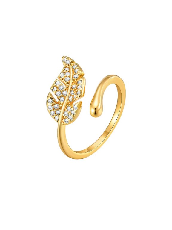 Women's Adjustable Leaf Ring Band Ring Stackable Finger Knuckle Ring Gold Plated