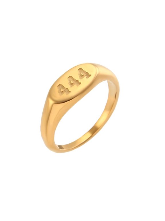Women's Angel Number Ring Stainless Steel Gold Plated Signet Engagement Wedding Band Promise Jewelry 444 Size 8
