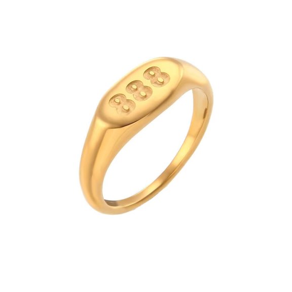 HIJONES Women's Angel Number Ring Stainless Steel Gold Plated Signet Engagement Wedding Band Promise Jewelry 888 Size 7