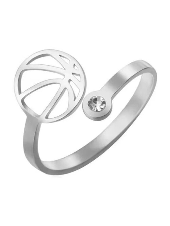 Women's Basketball Cubic Zirconia Stainless Steel Adjustable Open Ring Band Personalized Simple Daily Jewelry Silver