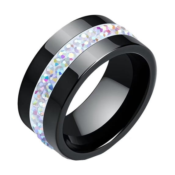 HIJONES Women's Ceramic 2 Row Cubic Zircon Rings Personalized Diamond Band Ring Jewelry Black Rainbow Size 6