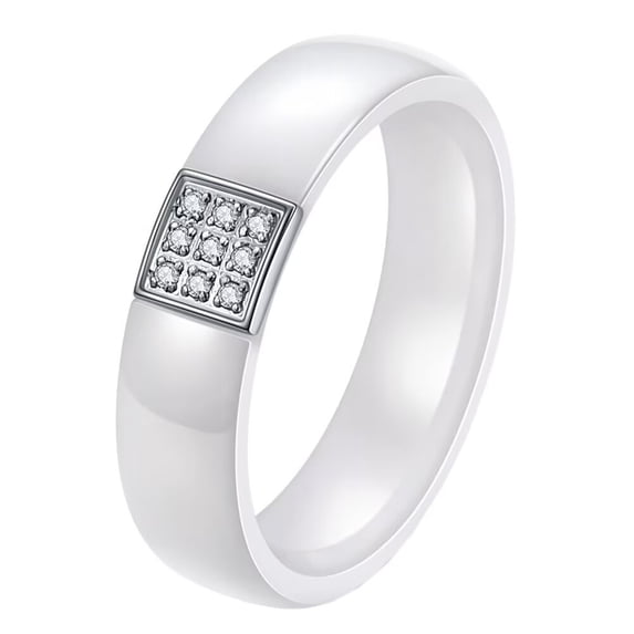 HIJONES Women's Ceramic Classic Cubic Zirconia Inlay Ring Engagement Wedding Band White Size 8