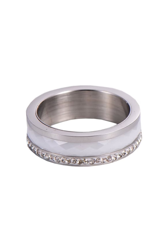 Women's Ceramic Exquisite Rhinestone Inlay Ring Engagement Wedding Band White Size 6