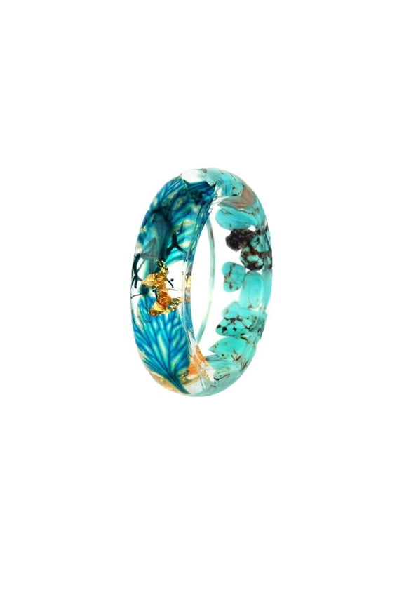 Women's Colorful Dried Flower Resin Ring Band Transparent Acrylic Natural Style Jewelry for Wedding Anniversary Light Green Size 9