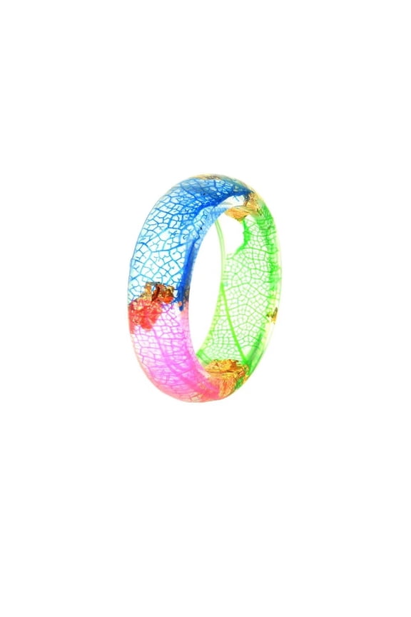Women's Colorful Dried Flower Resin Ring Band Transparent Acrylic Natural Style Jewelry for Wedding Anniversary Multicolor Size 7