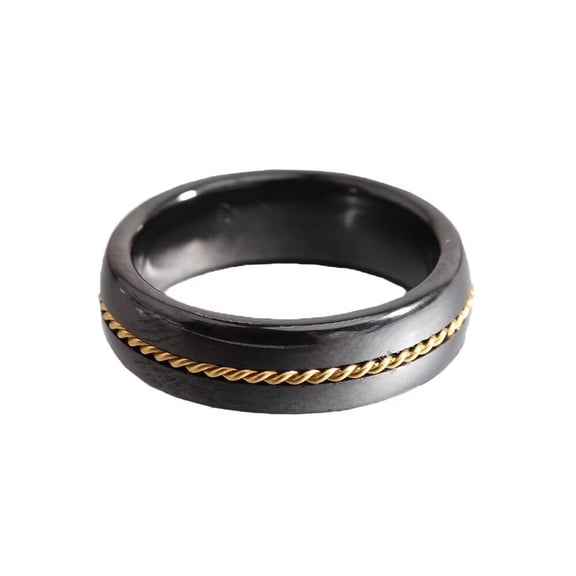 HIJONES Women's Couple Ceramic Inlaid Gold Chain Ring Personalized Couple Band Ring Jewelry Black Size 10