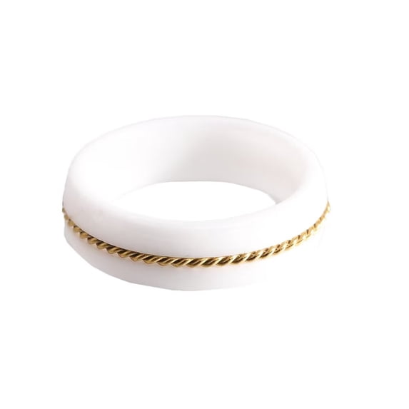 HIJONES Women's Couple Ceramic Inlaid Gold Chain Ring Personalized Couple Band Ring Jewelry White Size 8