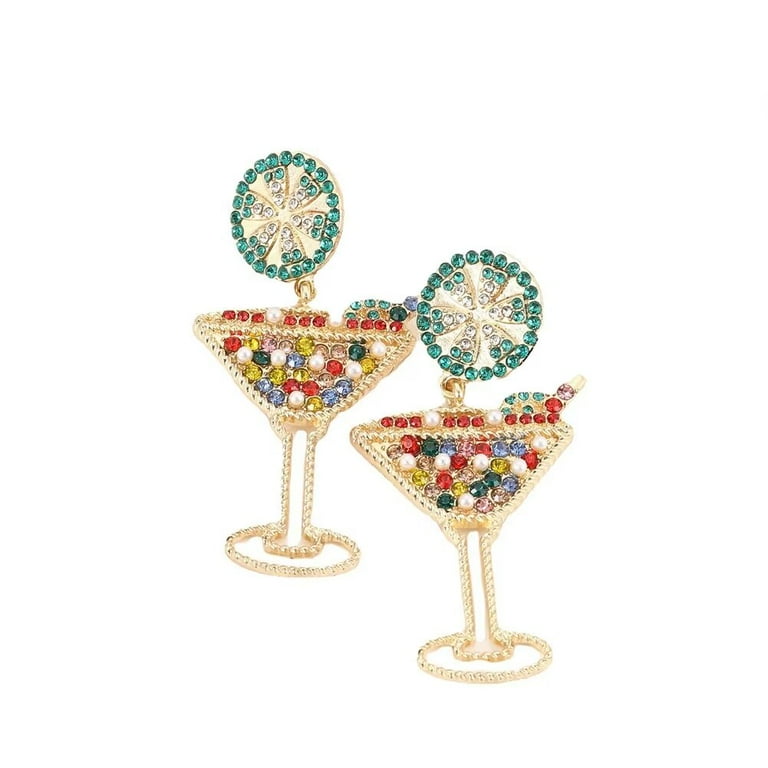 HIJONES Women's Creative Champagne Wine Glass Earrings Pearl