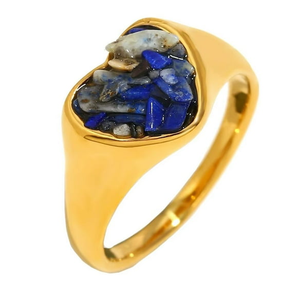 HIJONES Women's Crushed Stone Stainless Steel Love Heart Ring Simple Promise High Polished Band Ring Jewelry Comfort Fit Blue Size 7