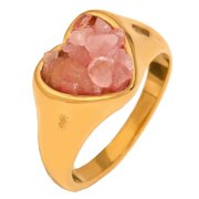HIJONES Womens Crushed Stone Stainless Steel Love Heart Ring Simple Promise High Polished Band Ring Jewelry Comfort Fit Pink Size 7