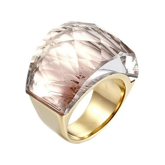 HIJONES Women's Crystal Stone Stainless Steel Statement Ring Vintage Cocktail Party Jewelry, Gold Plated Champagne Size 9