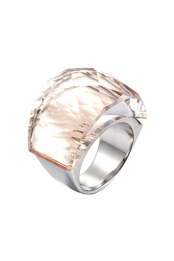 Women's Crystal Stone Stainless Steel Statement Ring Vintage Cocktail Party Jewelry, Silver Champagne Size 6