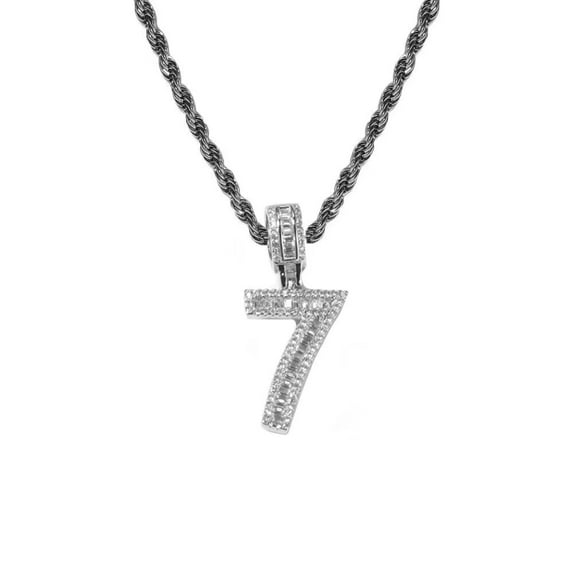 HIJONES Women's Cubic Zircon Angel Number Necklace 7 Numbers Pendant Choker Chain Statement Numerology Jewelry Silver