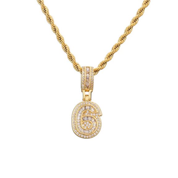 HIJONES Women's Cubic Zircon Number Necklace 6 Diamond Numbers Pendant Choker Chain Statement Numerology Jewelry Gold