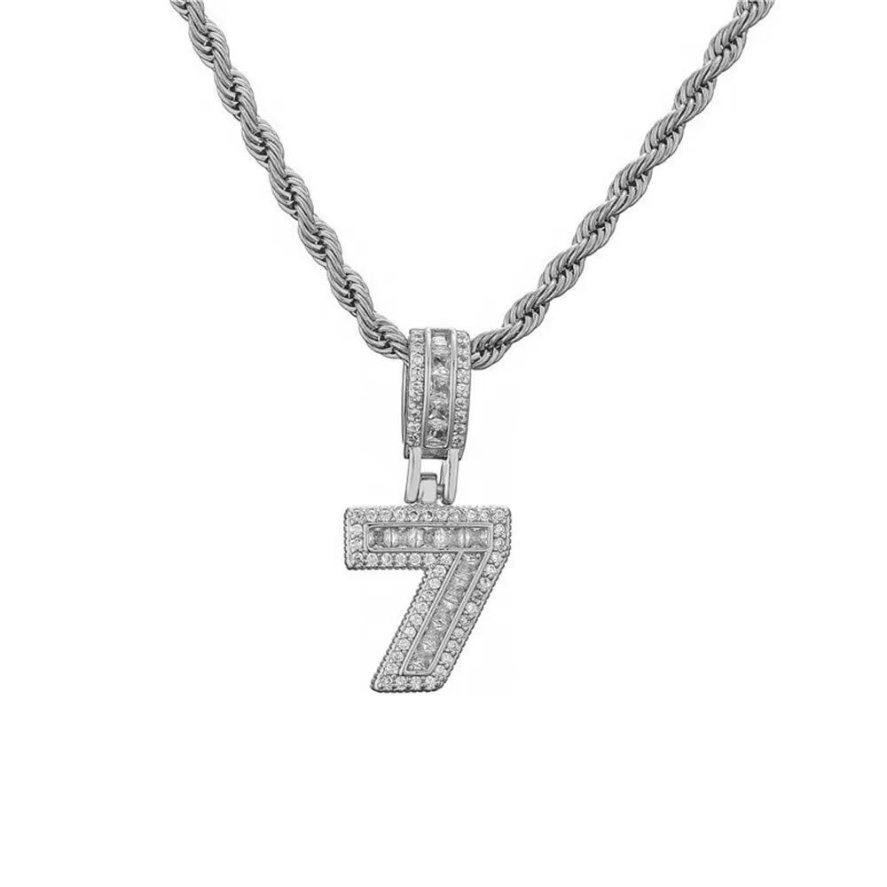HIJONES Women's Cubic Zircon Number Necklace 7 Diamond Numbers Pendant ...