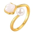 thumbnail image 1 of HIJONES Women's Dainty Pearl Shell Thin Ring Open Ring Engagement Wedding Band Adjustable Style A, 1 of 5