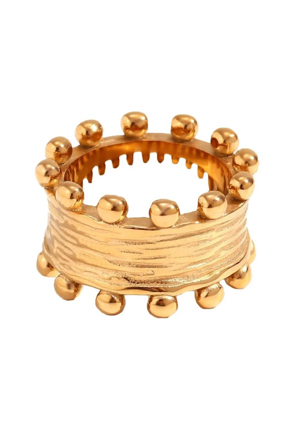 Women's Double Beads Irregular Ring for Stainless Steel Vintage Minimalist Couple Band Jewelry Gold Size 6