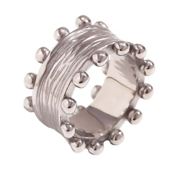 HIJONES Women's Double Beads Irregular Ring for Stainless Steel Vintage Minimalist Couple Band Jewelry Silver Size 6