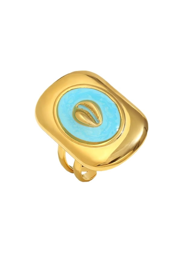 Women's Drip Oil Conch Square Stainless Steel Ring Personalized Exaggerated Adjustable Open Ring Band Jewelry Gold