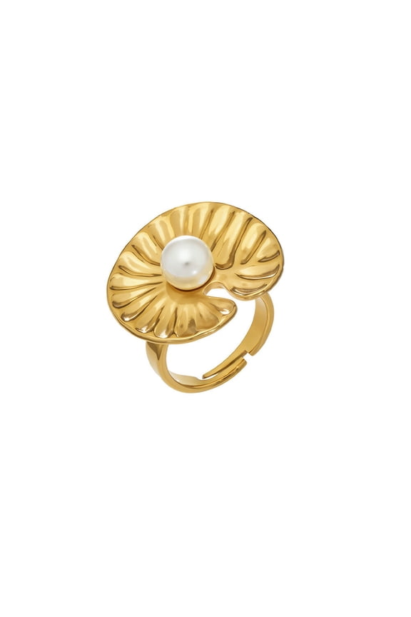 Women's Floral Lotus Leaf Imitation Pearl Band Ring Delicate Ring Stylish Wear Size 8