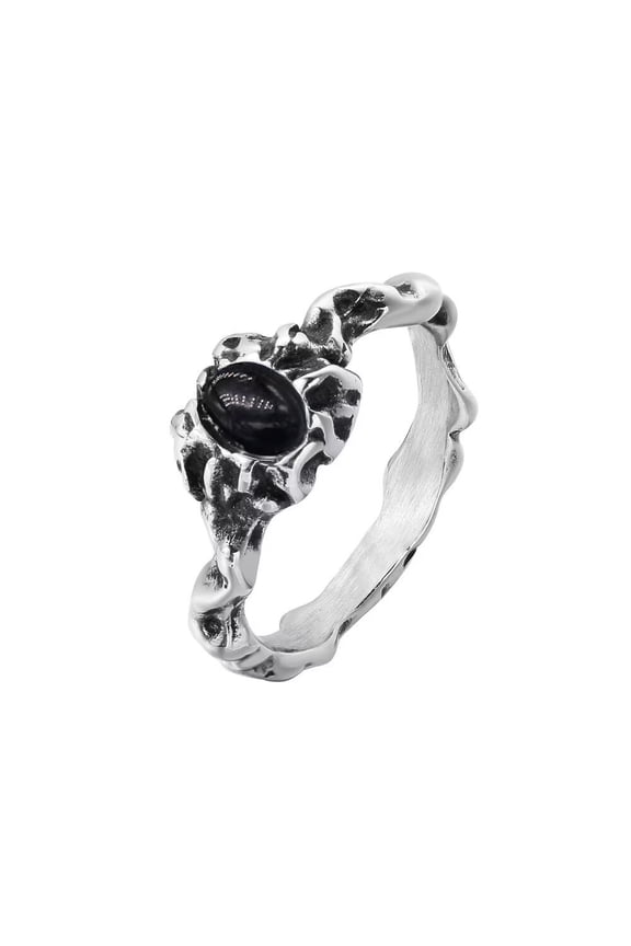 Women's Gemstone Ring Stainless Steel Vintage Diamond Personality Hip Hop Band Jewelry Black Size 7
