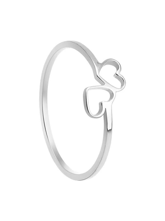 Women's Hollow Heart To Heart Ring for Couples Stainless Steel Ladies Band Ring Silver Size 12