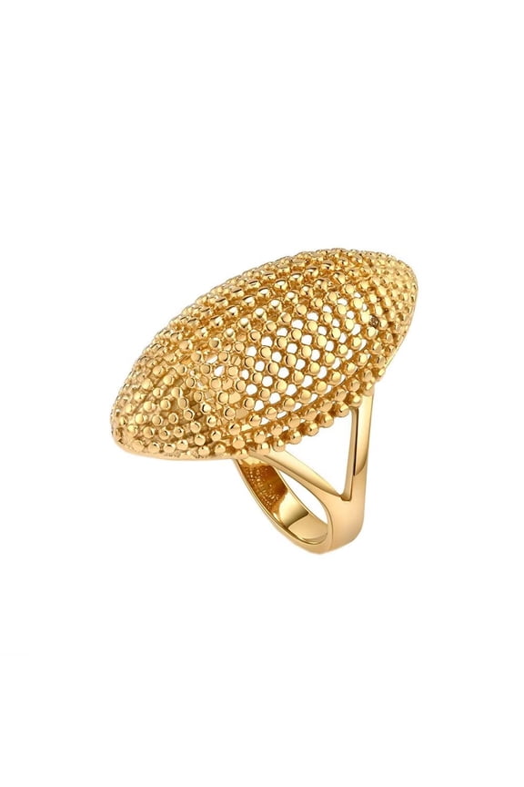 Women's Hollow Rugby Shape Ring Vintage Personalized Exaggerated Stainless Steel Hip Hop Ring Band Finger Jewelry Gold Size 9