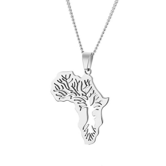 HIJONES Women's Hollow Tree of Life Map Pendant Necklace Stainless Steel Chain Collarbone Jewelry Silver