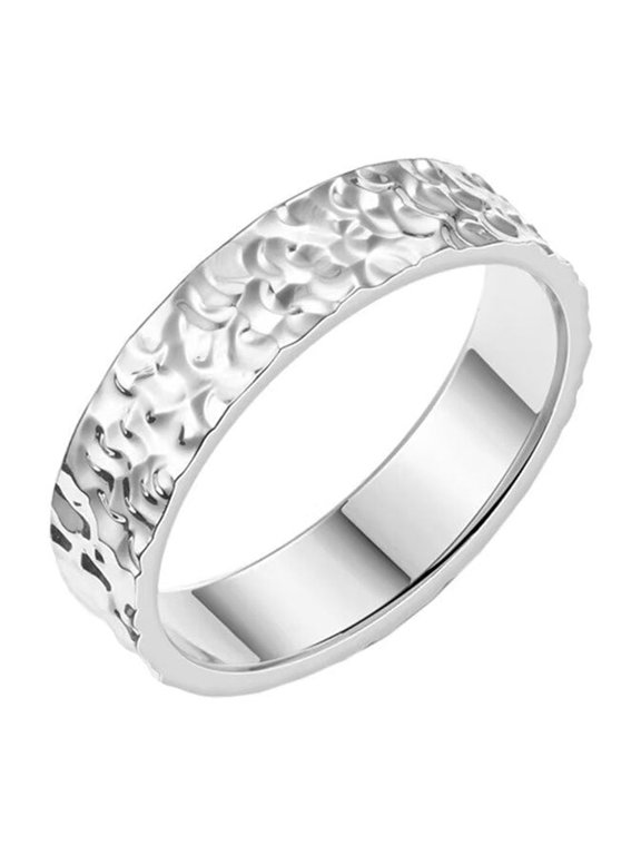 Women's Irregular Moon Pit Stainless Steel Ring Inlaid Ring Band Finger Silver-plated Size 8