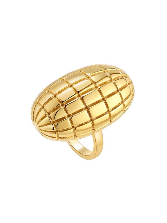 Women's Irregular Rugby Shaped Stainless Steel Ring Vintage Personalized Hip Hop Exaggerated Ring Band Jewelry Gold Size 8