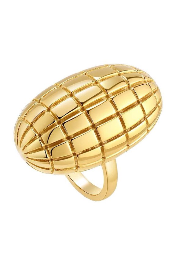 Women's Irregular Rugby Shaped Stainless Steel Ring Vintage Personalized Hip Hop Exaggerated Ring Band Jewelry Gold Size 9