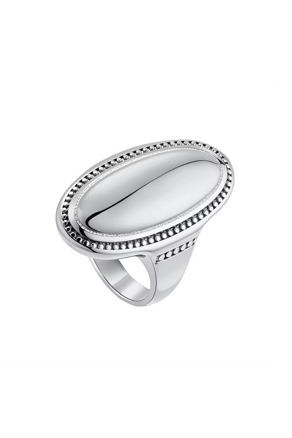 Women's Large Glossy Oval Stainless Steel Ring Retro Personalized Exaggerated Ring Band Jewelry Silver Size 8