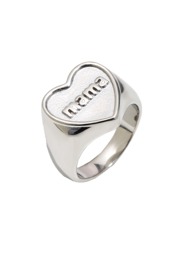 Women's Mama Heart Stainless Steel Ring Personalized Stylish Jewelry Silver Size 8
