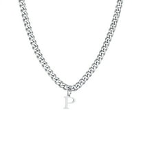 HIJONES Women's Men's Stainless Steel 26 Initial Alphabet Necklace Pendant Hip Hop Chunky Chocker Link Chains Silver P