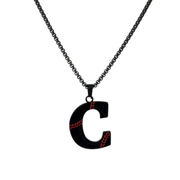 HIJONES Women's Men's Stainless Steel A-Z Initial Alphabet Letter Baseball Pendant Titanium Athlete Necklace Black C