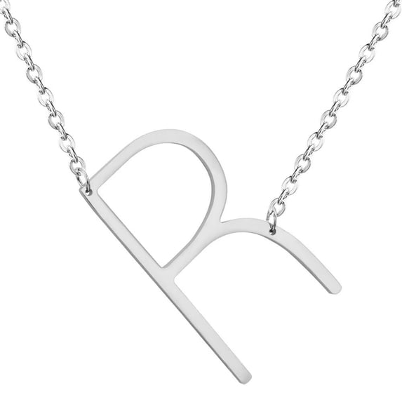 HIJONES Women's Men's Stainless Steel Big Initial 26 Letter A to Z Pendant Necklaces Alphabet Personalized Charm Chain Necklace Silver R