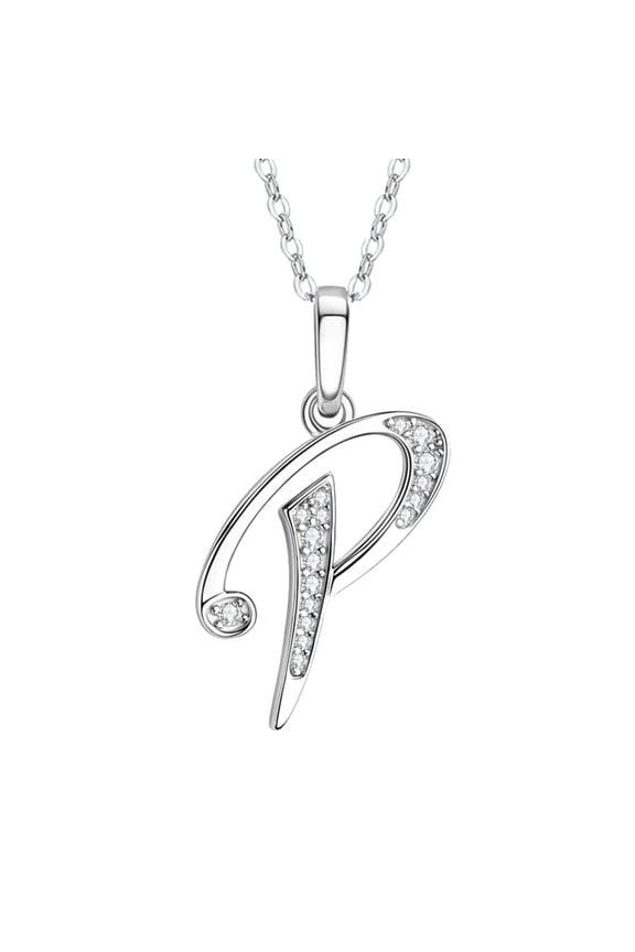 Women's Men's Stainless Steel Cubic Zirconia Initial Necklace 26 Letter Birthday Pendant Jewelry Silver P