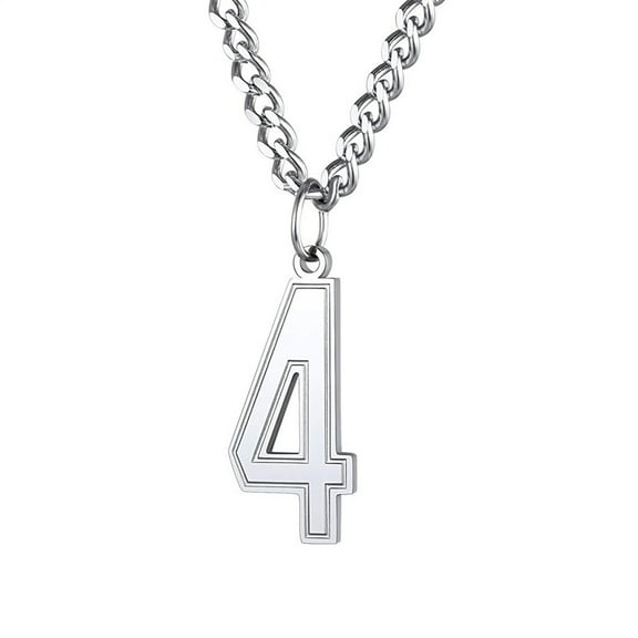 HIJONES Women's Men's Stainless Steel Football Baseball Basketball Engraved Number 0-9 Pendant Sport Link Chain Necklace Silver 4