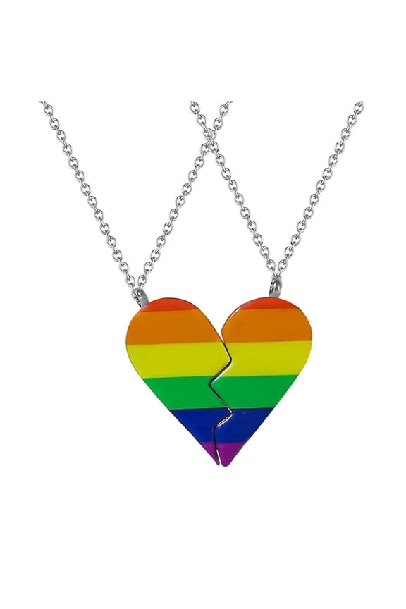 Women's Men's Stainless Steel Heartfelt Rainbow Heart Friendship Pendant Necklace Unisex Couple Gay Lesbian Pride Jewelry Style 3