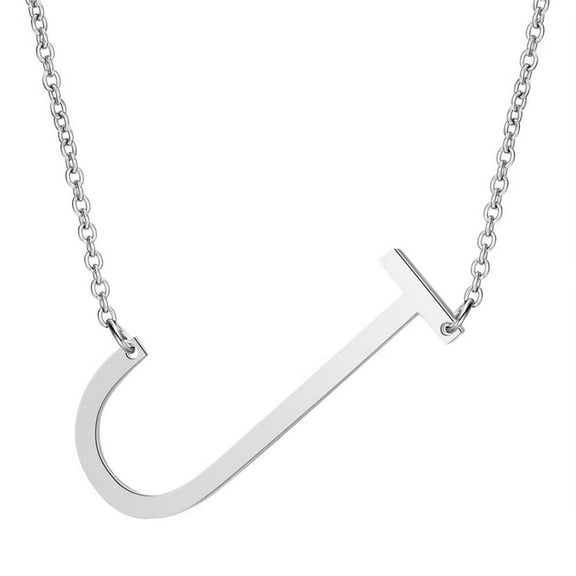 HIJONES Women's Men's Stainless Steel Hip Hop Initial 26 Letter A to Z Pendant Necklaces Big Alphabet Personalized Charm Chain Necklace Silver J